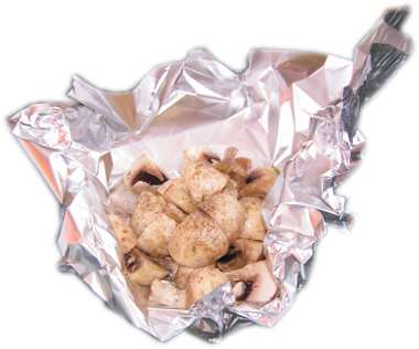 pieczarki, folia aluminiowa